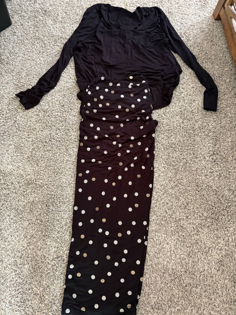 Soma Black Long-Sleeve Top with Black and Gold Polka Dot Pajama Pants